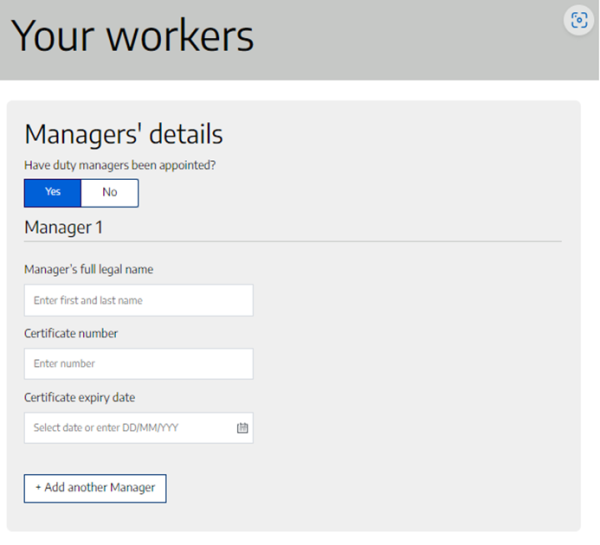 A screenshot of a Managers details update screen.